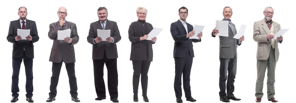 collage of people holding a4 sheet in hands isolated on white background
