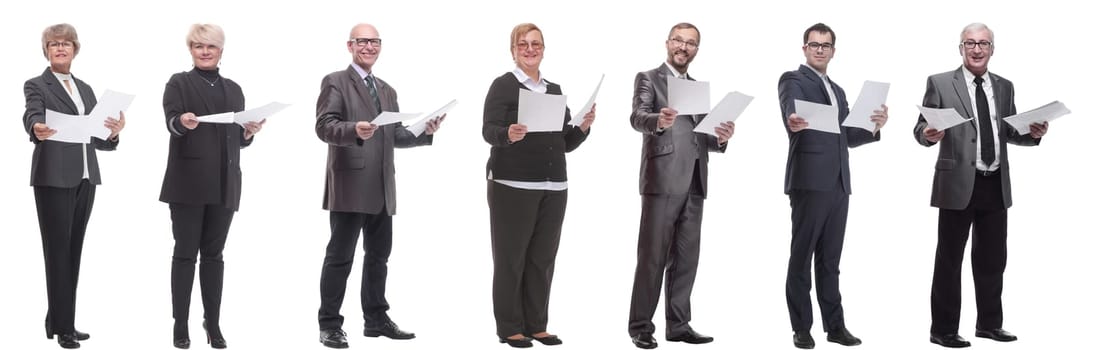 collage of people holding a4 sheet in hands isolated on white background