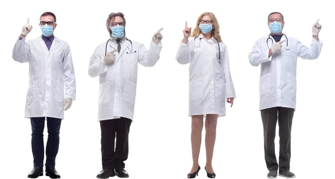 group of doctors in mask isolated on white background