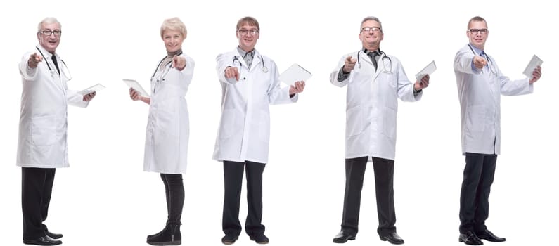 group of doctors with clipboard isolated on white background