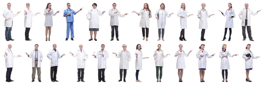 group of doctors in full length isolated on white background