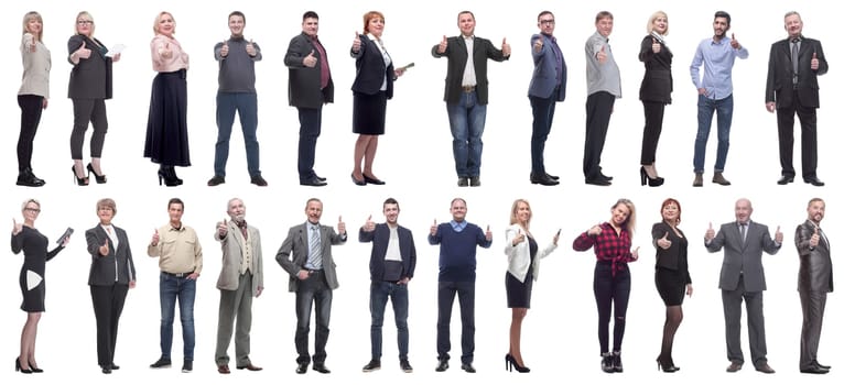 group of business people holding thumb up isolated on white background