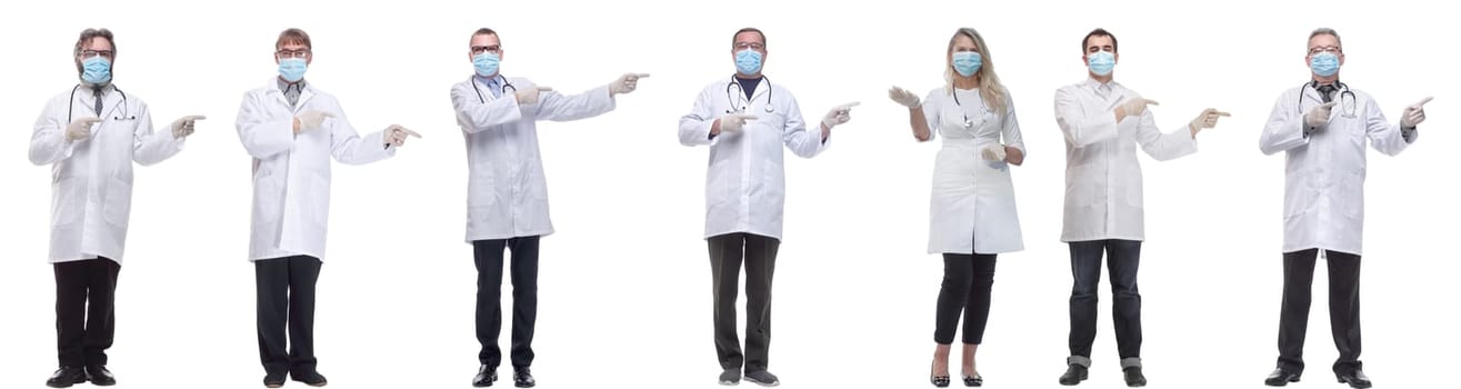 group of doctors in mask isolated on white background
