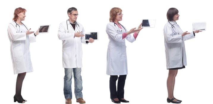 group of doctors with clipboard isolated on white background