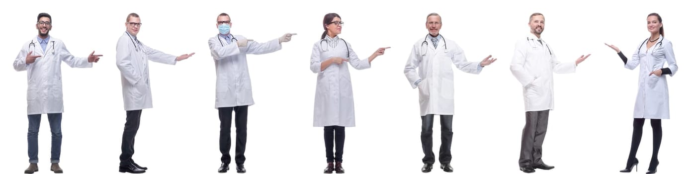 group of doctors in full length isolated on white background