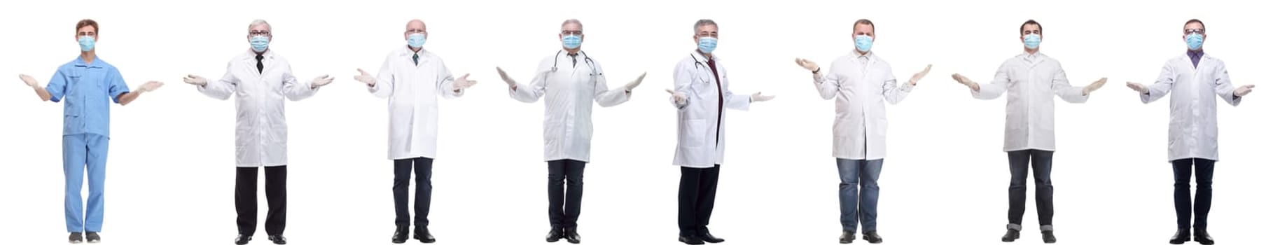 group of doctors in mask isolated on white background