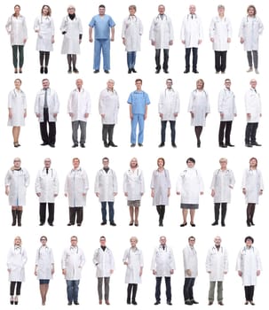 group of doctors in full length isolated on white background