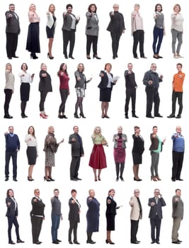 group of business people showing finger at camera isolated on white background