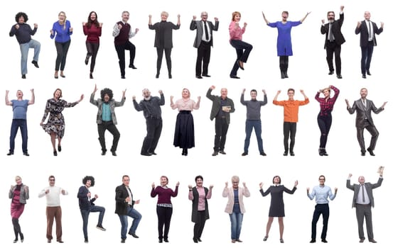 collage of people joyful energetic full length isolated on white background