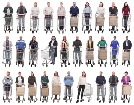 collage group of people with cart isolated on white background