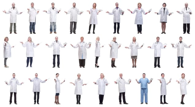 group of doctors with clipboard isolated on white background