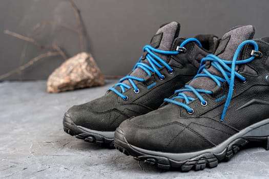 men's sports hiking boots. Comfortable winter boots. Leather shoes for active people. High quality photo