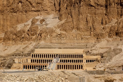 Luxor, Egypt - April 16 2008: Tourists visiting the temple of Hatshepsut, Luxor, Egypt