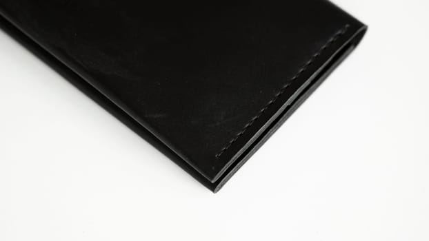 Men's black empty leather wallet with a zip and lots of pocket. Leather accessories
