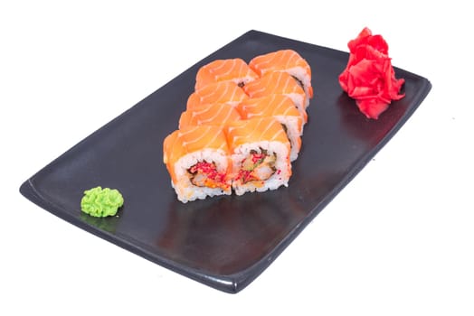 Japanese Cuisine - Sushi Roll with Shrimps and Conger, Avocado, Tobiko and Cheese. sushi rolls tempura,japanese food style