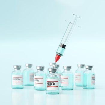 Medical concept, A syringe  and Bottle vial of 2019-ncov Covid-19 Corona Virus, 3d illustration