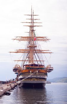 TRIESTE, ITALY - MAY, 15: The Amerigo Vespucci is a tall ship of the Marina Militare, named after the explorer Amerigo Vespucci on May 15, 2016