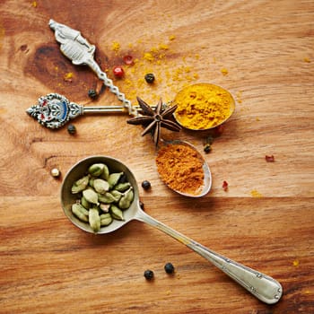 Live life with a little spice. an assortment of colorful spices