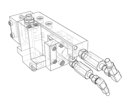 Abstract industry object concept. 3d illustration. Wire-frame style