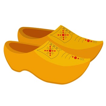 Klomp, traditional dutch wooden shoes. Clogs from the Netherlands with painted motif. Vector illustration in cartoon style.