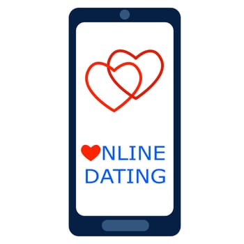 Online dating concept. Smartphone with two hearts on the screen. Mobile application for long distance relationship. Vector illustration.