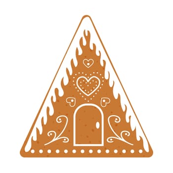 Glazed gingerbread house, traditional Christmas confectionery. Vector flat illustration.