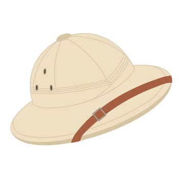 Safari hat, French army pith helmet for tourists, hunters and explorers. Vector flat illustration.