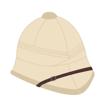 Tropical sun hat, british army pith helmet for tourists, hunters and explorers. Vector flat illustration.