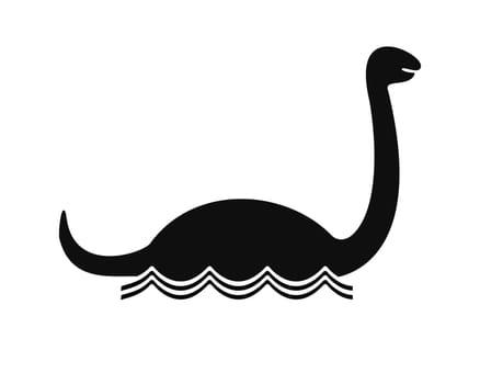 Loch ness monster silhouette in lake on white backgroung. Vector illustration.