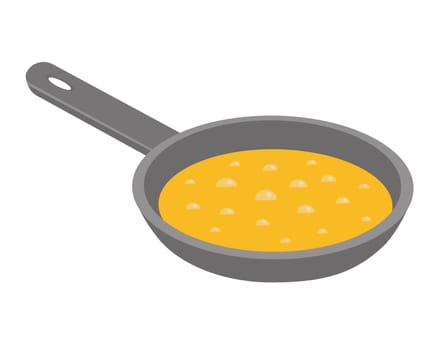 Frying pan with oil or butter. Cooking food on the skillet. Vector flat illustration.