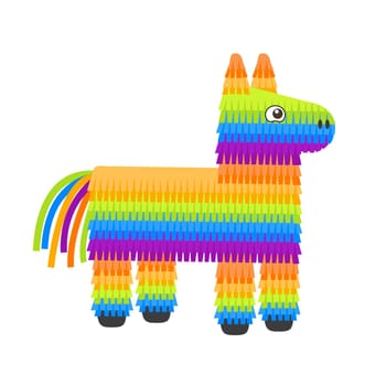 Colorful pinata donkey with sweets for birthday party. Vector illustration in flat style.