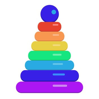 Toy pyramid with colored rings for early child development and kids playing isolated on white background. Vector illustration in flat style.