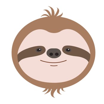 Cute sloth head, smiling face for icon or logo. Vector flat cartoon illustration.