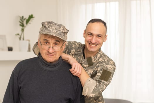 an elderly father and a military son.