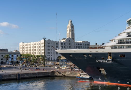Montevideo, Uruguay - 5 February 2023: Oosterdam cruise ship at the port terminal in Montevideo