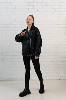 white background black leather style isolated casual clothing fashion jacket clothes design zipper