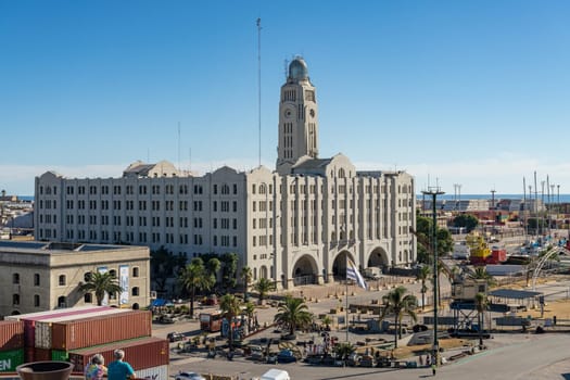 Montevideo, Uruguay - 5 February 2023: National Customs Adminstration building in cruise ship terminal