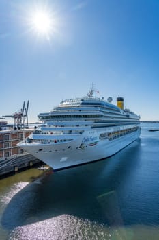 Montevideo, Uruguay - 5 February 2023: Costa Fortuna cruise ship docked in the harbor