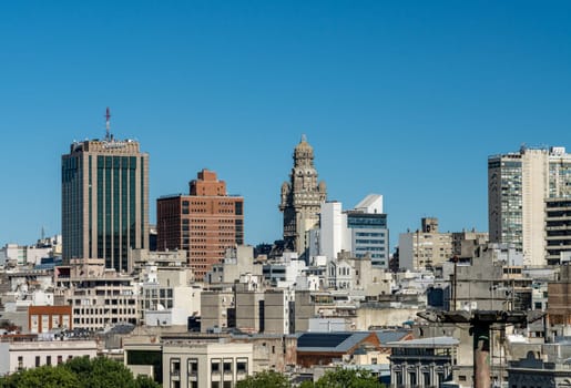 Montevideo, Uruguay - 5 February 2023: Downtown skyline including the famous Salvo Palace building