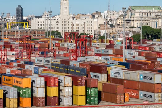 Montevideo, Uruguay - 5 February 2023: National Customs Adminstration with thousands of shipping containers