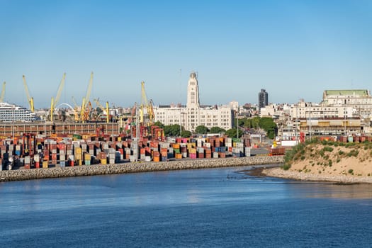 Montevideo, Uruguay - 5 February 2023: National Customs Adminstration with thousands of shipping containers