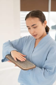 Portrait of asian woman with sadhu boards