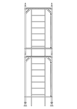 Prefabricated scaffolding on white. 3d illustration. Wire-frame style.Orthography