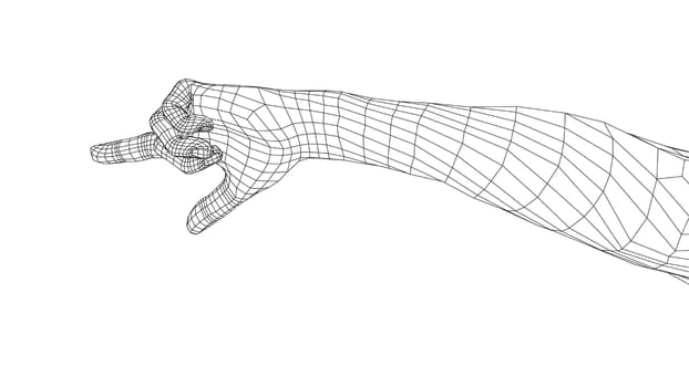 Human hand point with finger. 3d illustration. Wire-frame style