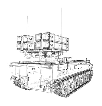 Military track missle system. 3d illustration. Wire-frame style