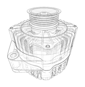 Car generator on white. 3d illustration. Wire-frame style