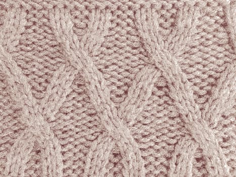 Beige Texture Knitted Fabric. Christmas Wool Textile. Knitwear Weave Background. Woven Fabrics. Scandinavian Closeup Material. Vintage Macro Thread. Abstract Handmade Decor. Jacquard Knitting.