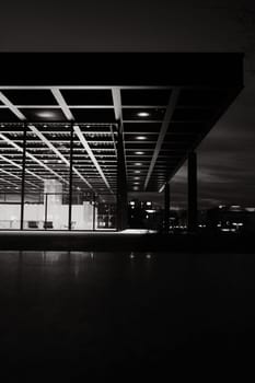 Vertical shot of the night view of the Neue Nationalgalerie museum
