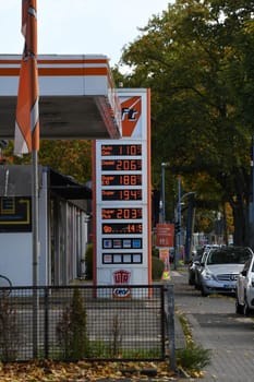 Gas station price display with record prices in Germany, 2022