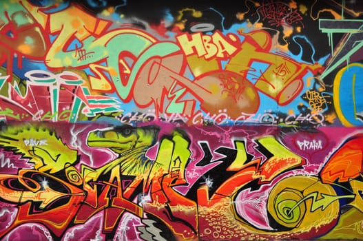 Closeup shot of a legal public graffiti wall on Tesnov Street in Prague, Czech Republic